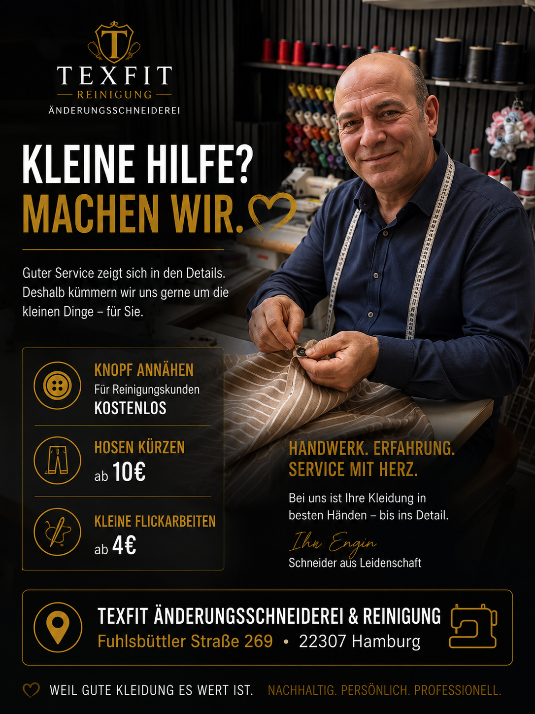Engin – Schneidermeister der Änderungsschneiderei bei Texfit Hamburg